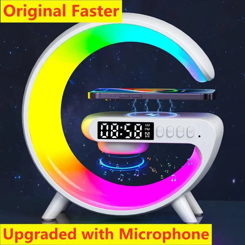 Multifunctional Wireless Charger Stand with Speaker, Night Light, and Alarm